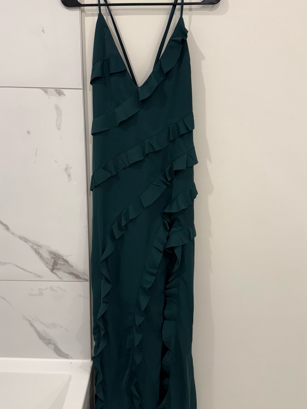 Club L London Deep Green Ruffle V-Neck Maxi Dress - Picture 2 of 5